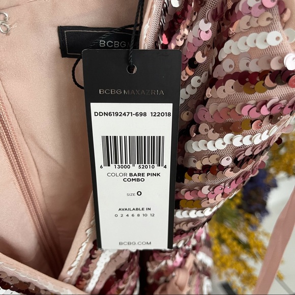 $298 BCBGMAXAZRIA Striped Sequin Wrap Mini Dress - Picture 4 of 4